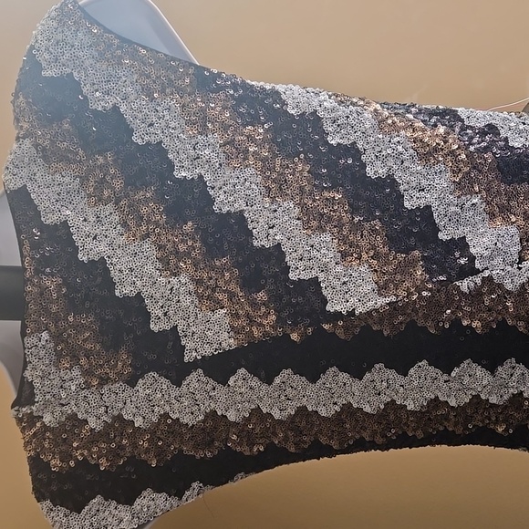 Bebe NWT wilderness sequined dress size XS Chevron Zigzag Pattern - Picture 6 of 9